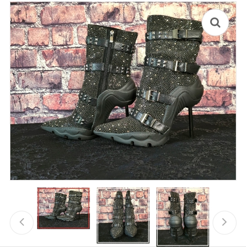 AKIRA Black Studded Ankle Boots